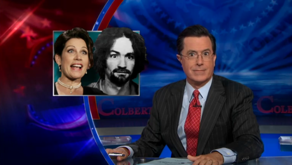 Stephen Colbert compares Michele Bachman to Charles Manson